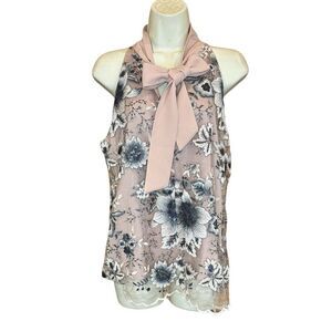 Drew Brent Peach & Grey Lace Overlay Blouse NWT Size Medium